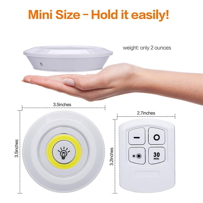 Dimmable 3W COB Sob Gabinete Lâmpada LED Night Light Controle Remoto Wardrobe Light Switch Botão para Escadas Cozinha Banheiro