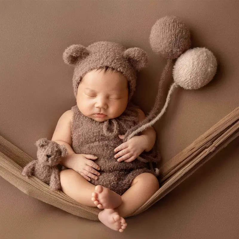 신생아 사진 촬영 아기 니트 의류 소품, 부드러운 모헤어 모자 점프수트, 사진 촬영 액세서리