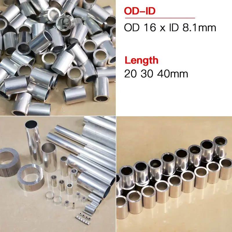 Tubo de aluminio de 10-20 piezas, diámetro exterior de 16mm, diámetro exterior de 16mm, tamaño de tubo 16x8,1, longitud de tubo hueco de aluminio de 20, 30 y 40mm