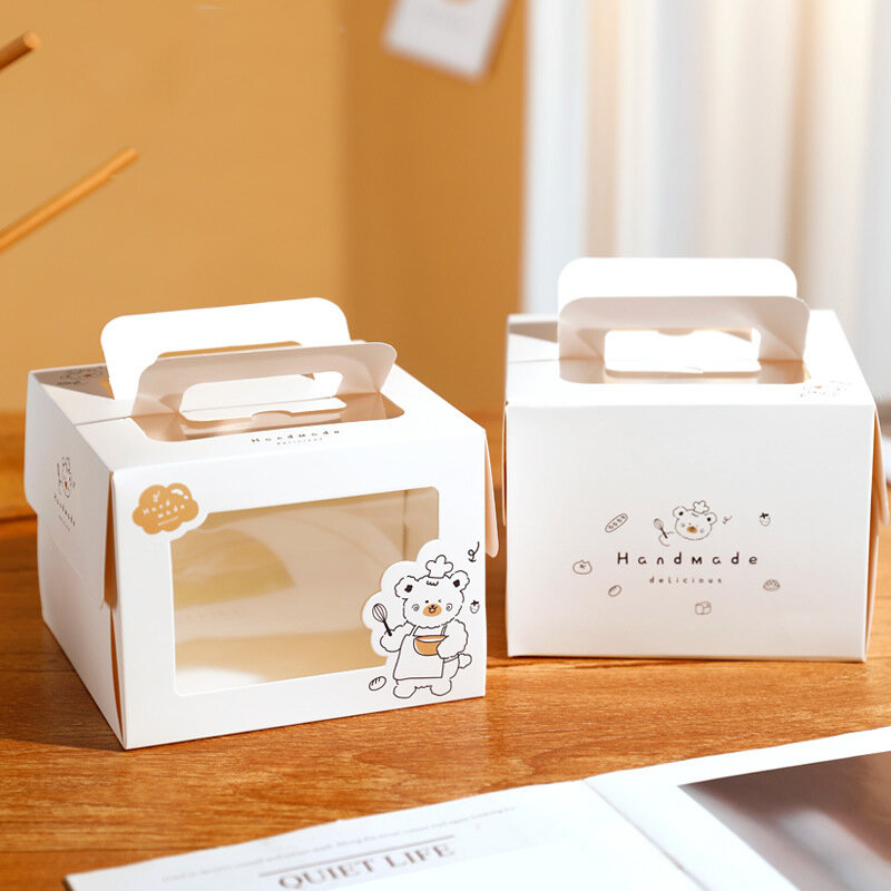맞춤형 흰색 골판지, 새로운 디자인 식품 상자 포장 상자, 손잡이가 달린 케이크 상자