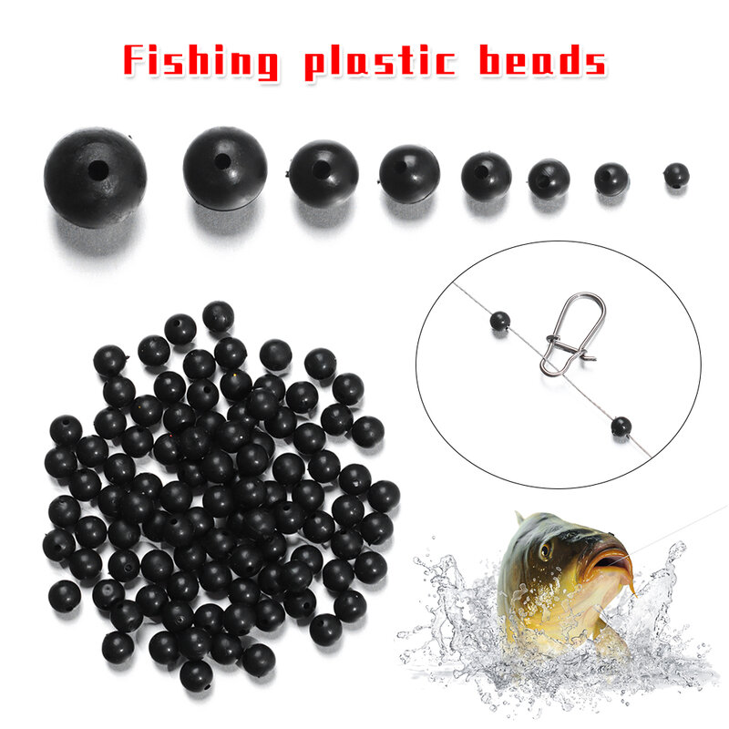 100pcs Fishing Beads Space Stopper Black 3mm-12mm Round Soft and hard beans Fishing Lures bait Hook Rig Accessories