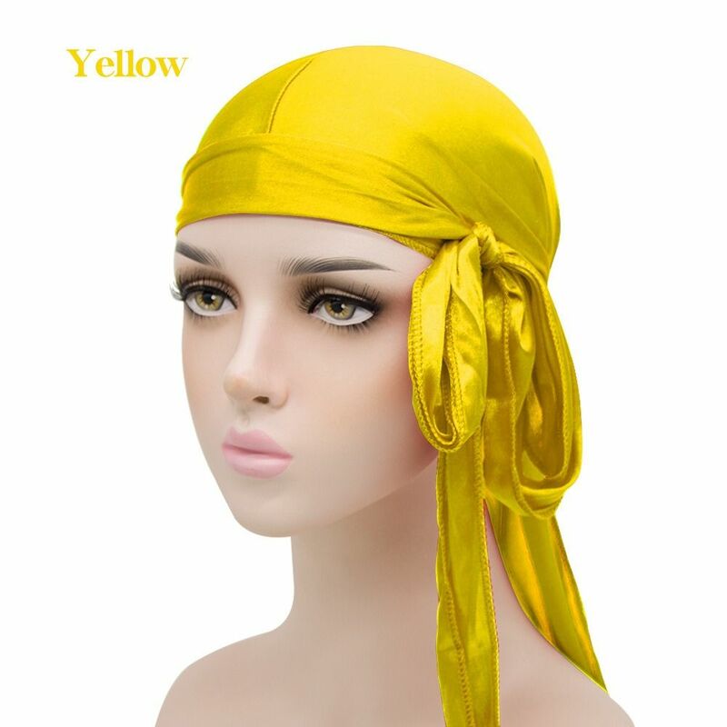 Turbante muçulmano de cauda longa para mulheres e meninas, chapéu pirata, boné de cetim stchy, envoltórios de cabeça hijabs femininos, lenço de cabeça hip hop