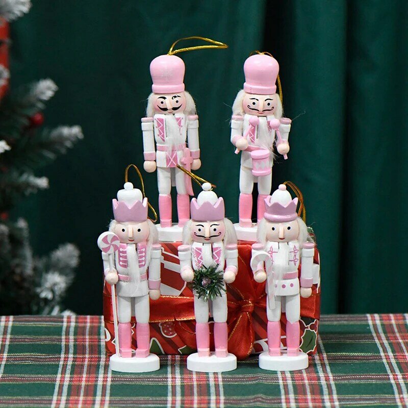 1 шт., 13 см, милый белый и розовый деревянный подвесной гайковёр, украшение для рождественской и новогодней куклы, декоративные игрушки
