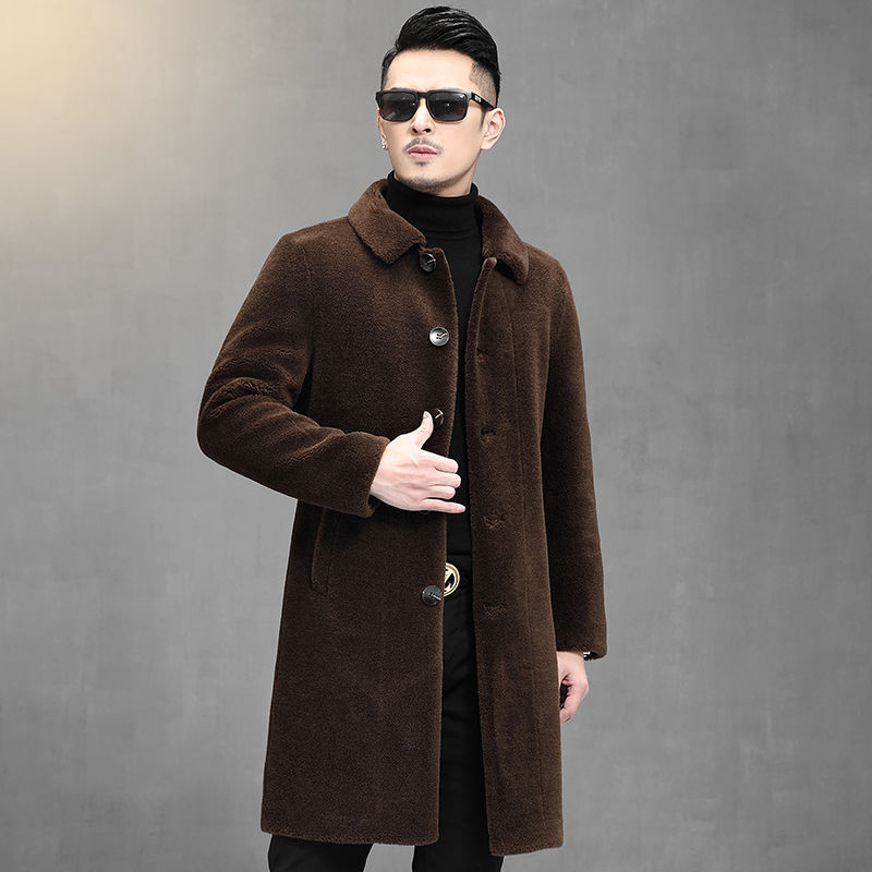 Jaket Bulu Asli untuk Pria, Mantel Bulu Asli Panjang Mode Musim Gugur Musim Dingin 2022, Jaket Cukur Domba Kasual Luar Bulu Wol Asli G375