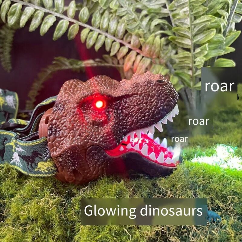 Adjustable Kids Dinosaur Headlamp Flashlight Roaring Dino LED Camping Gear Simulation Dinosaur USB Rechargeable