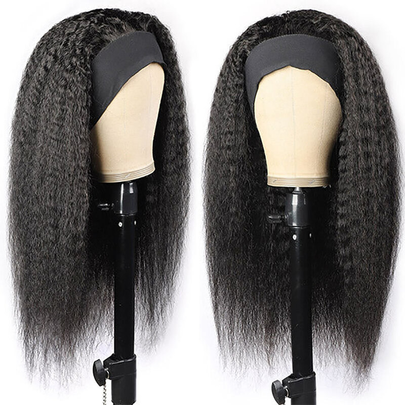 Kinky Straight Headband Wig Glueless Human Hair Wig Ready To Wear No Lace Front Brazilian Headband Human Hair Wig for Women