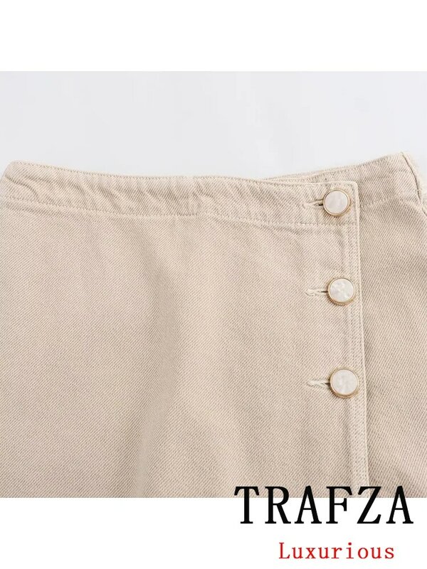 Trafza Vintage Casual Chic Frauen Denim Shorts Rock solide Reiß verschluss Knöpfe Shorts Rock Mode Sommer elegante Casual Shorts