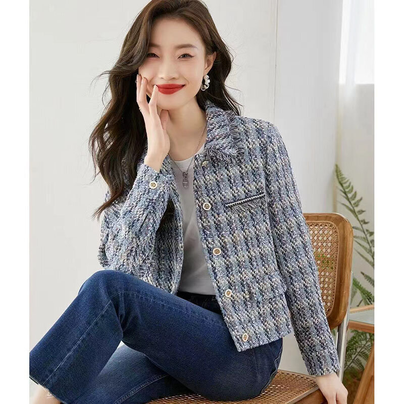 New 2024 Autumn Winter Fashio Tweed Jackets Women High Quality Temperament Short Elegant Ladies Woolen Coat Outwear Tops Female