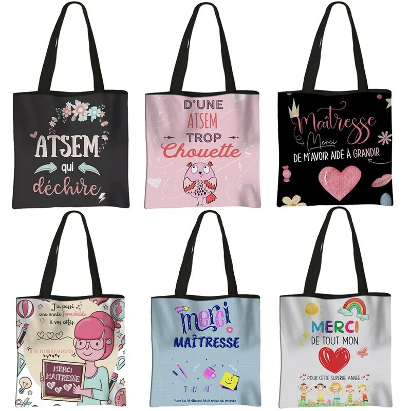 Gracias Maestra / Merci Maitresse Print Handbag Thanks Teacher Women Shopping Bags Teacher's Day Fashion Graduation Gift