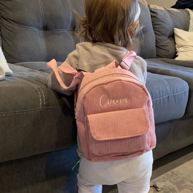 Новый женский вельветовый рюкзак с персонализированным именем, простой маленький уличный рюкзак для девушек, индивидуальный подарок на день рождения, Сумка с именами