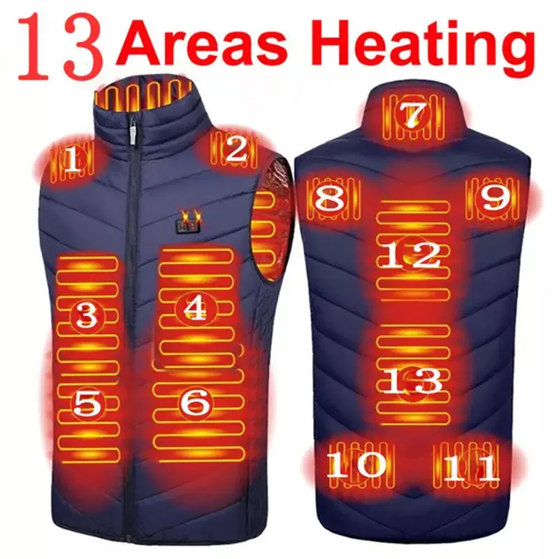 Men USB Infrared 17 Heating Areas Vest Jacket Men Winter Electric Heated Vest Waistcoat For Sports Hiking Oversized S-6XL