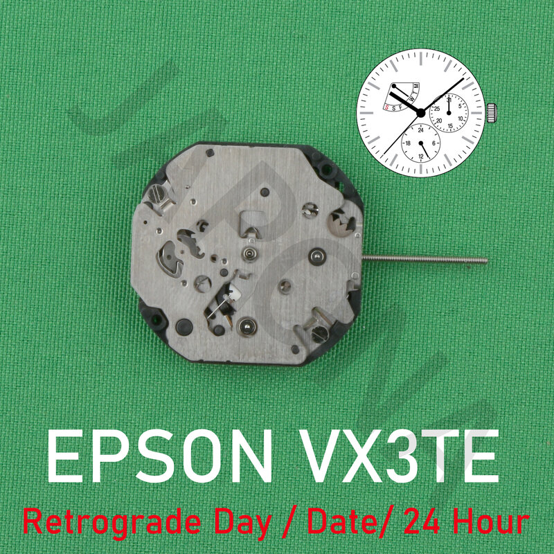 VX3T movement epson VX3TE movement Analog Quartz 10 1/2''' Slim Movement / 3 hands (H/M/S)  with Retrograde Day / Date / 24 Hour