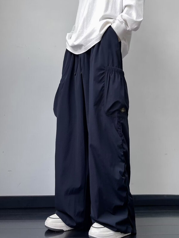 Y2k กางเกงลำลองขายาวสำหรับผู้ชาย, กางเกงคาร์โก้ขายาวแบบหลวมๆขายาวตรงยาวเต็มตัวขายาว2024 Z186
