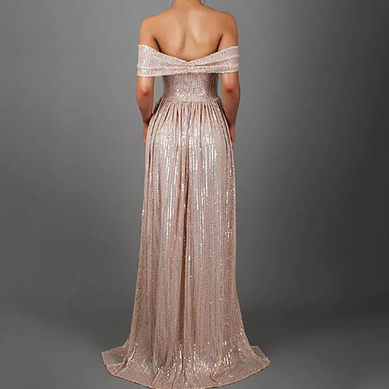 Женское вечернее платье-русалка, бальное платье из тюля с открытыми плечами, без рукавов, с блестками и разрезом, длиной до пола, со шлейфом