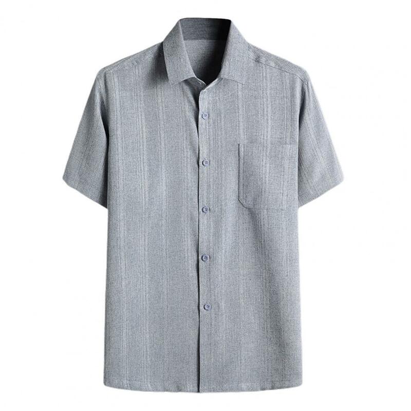 Men Shirt Striped Single Breasted Summer Temperament Loose-fitting Shirt for Daily Wear