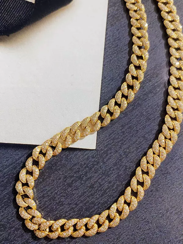 16 дюймов, 18k, желтое золото, бриллиант хип-хоп, кубинский звеньевой цепи, ожерелье «Майями» ювелирные изделия для женщин