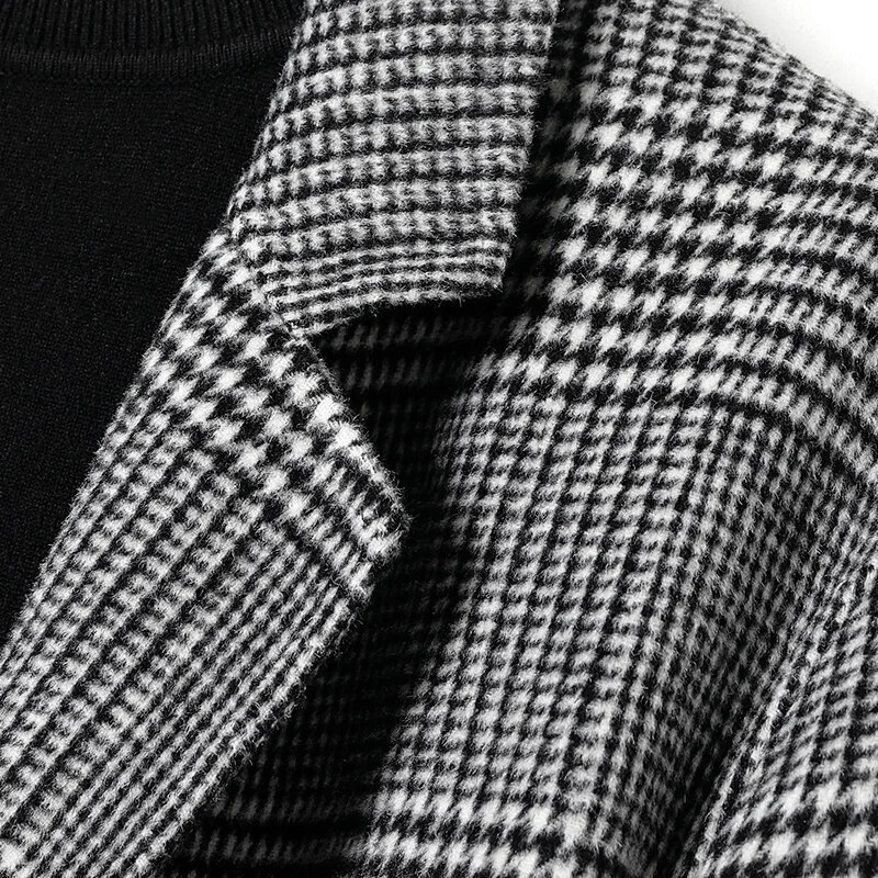 Autunno inverno nuovo cappotto di lana a doppia faccia da uomo di media lunghezza colletto del vestito Plaid Slim 67.1% giacca cappotti per abbigliamento da uomo