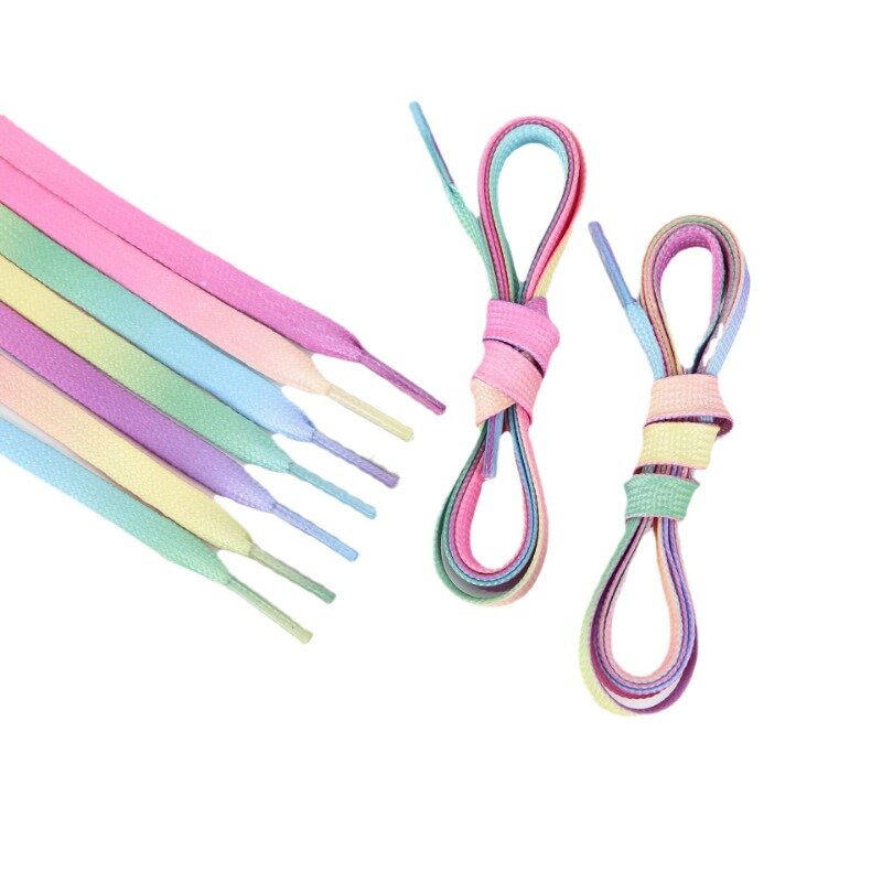 Cordones de colores degradados para niños y adultos, cordones planos tejidos elásticos para zapatillas informales, cordones de poliéster arcoíris, 1 par