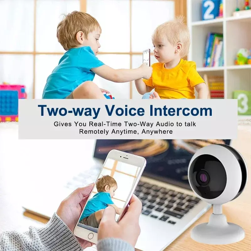 Kamera dalam ruangan inframerah, pengawas interkom pandangan malam inframerah keamanan dua arah Monitor bayi 1080P nirkabel dalam ruangan