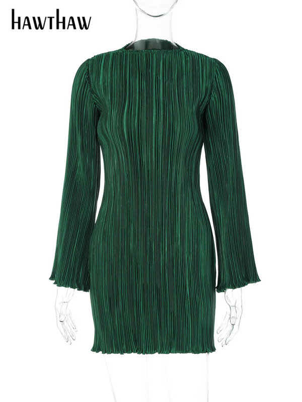 Hawthaw-Mini robe à manches longues pour femmes, Streetwear élégant, Batterie avec vert, Vêtements d'automne, Articles en gros pour les affaires, 2022