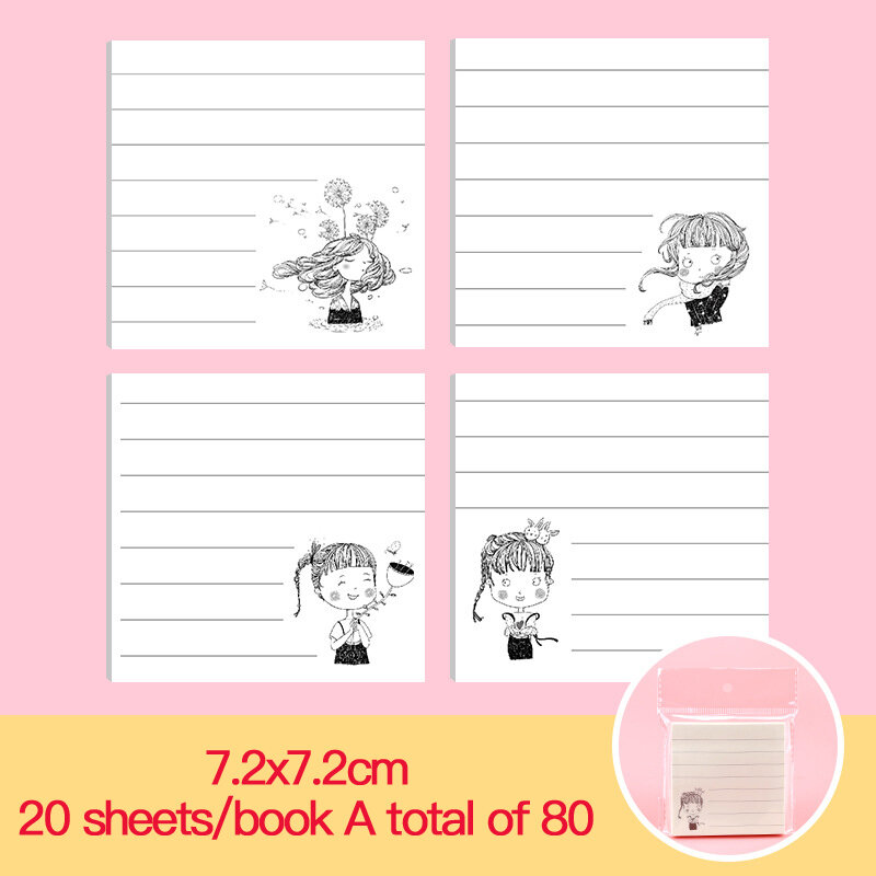 4pcs Creative and minimalist stationery for girls horizontal line convenience stickers for office and study tearable note book