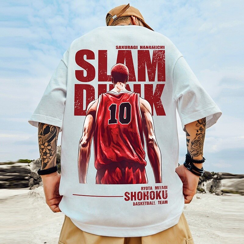 Kaus ukuran besar pria, kaus katun Harajuku lengan pendek gambar tim Baskeball, pakaian jalanan Hip Hop 5XL