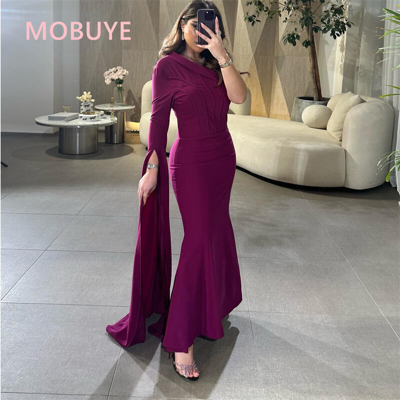 MOBUYE gaun pesta wanita, gaun malam elegan modis panjang lantai, gaun Prom leher Satu bahu Dubai 2024