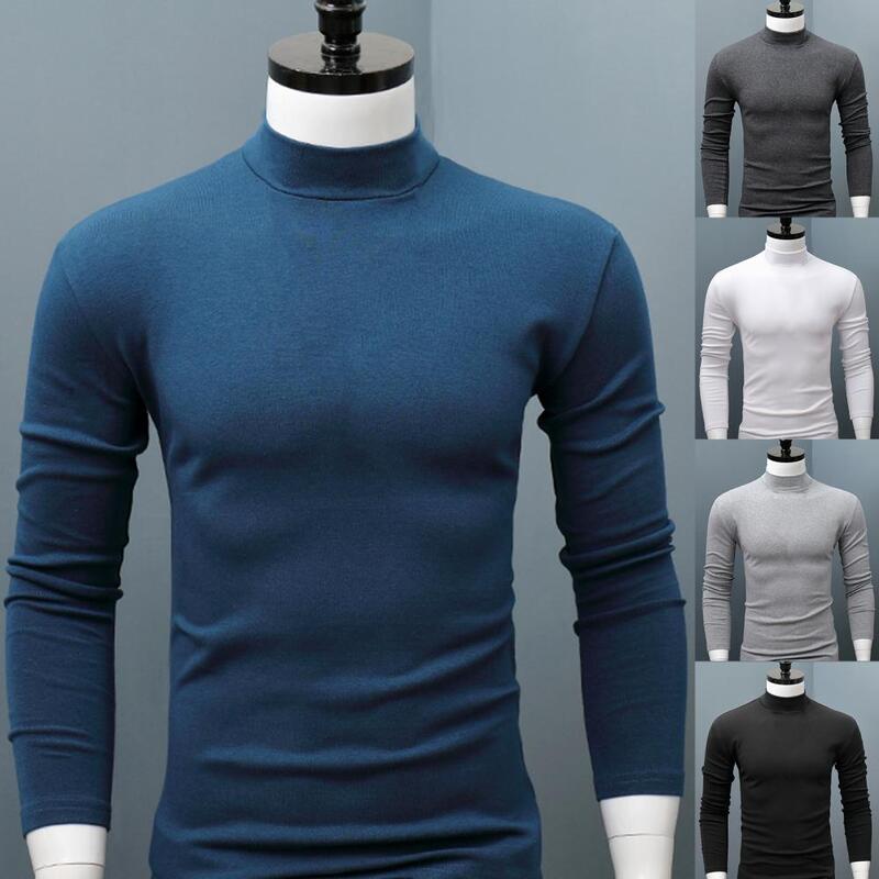 Top fino de mangas compridas masculino, camisa baixa, top simples, absorção de suor, apertado e apertado, roupa diária, outono