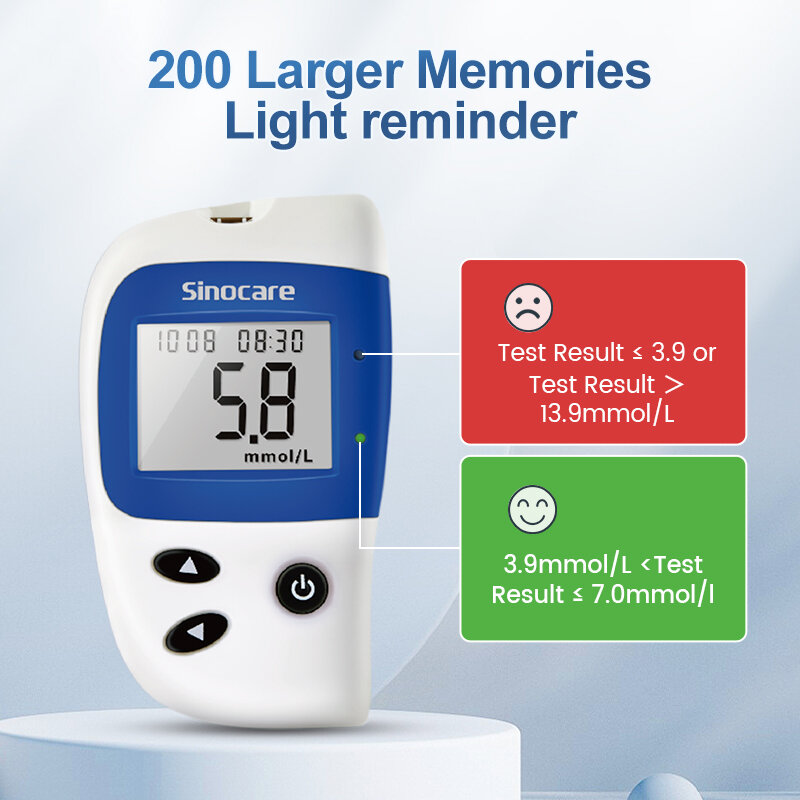 Глюкометр Sannuo Sinocare ACCU2 для измерения уровня сахара в крови, домашний глюкометр для диабетиков с 50 полосками или полосками