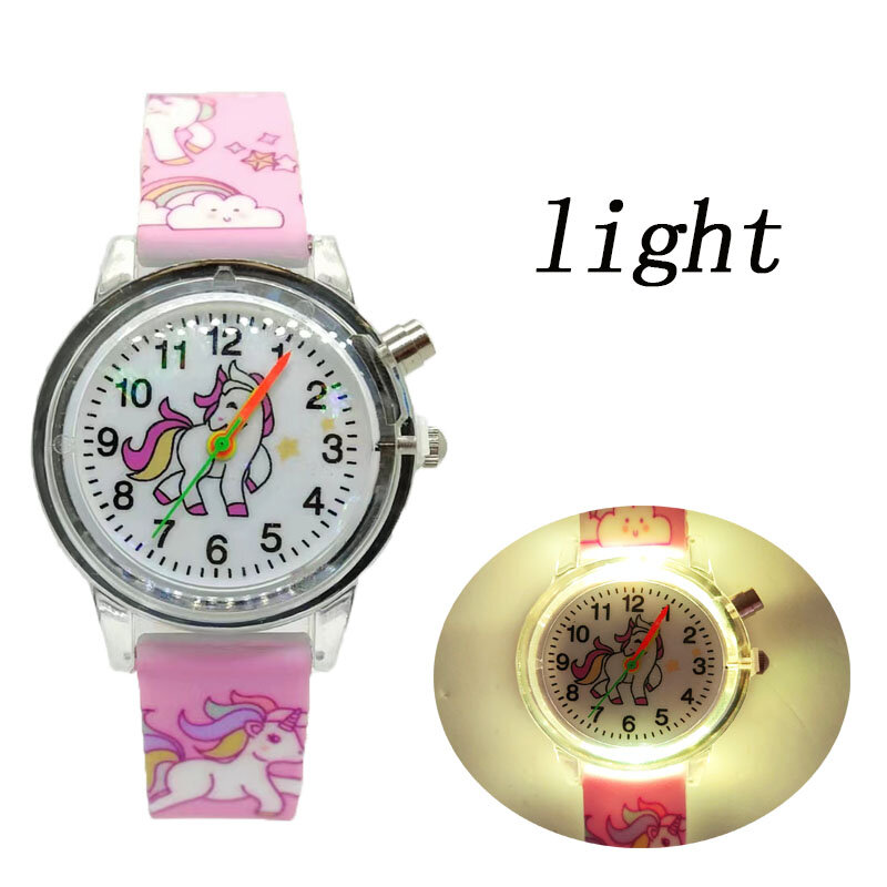 Reloj de unicornio de cuarzo brillante para niños y niñas, reloj de poni de regalo, correa de silicona suave, juguetes de dibujos animados para niños, novedad de 2022