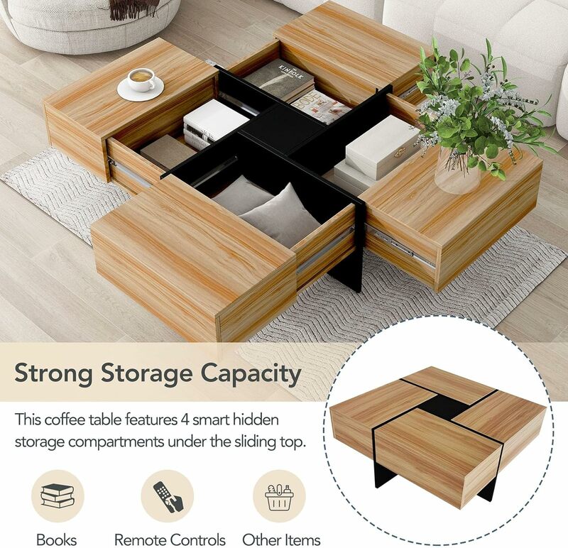 4 Hidden Storage Compartments Coffee-Tables, Brown