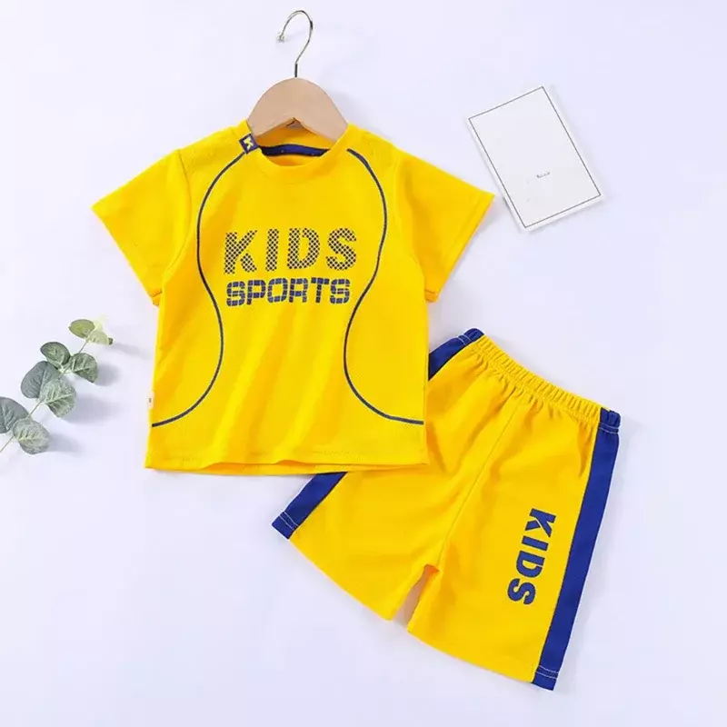 Conjunto Sportswear de manga curta infantil, terno de bola, secagem rápida, respirável, cor sólida, meninos, meninas