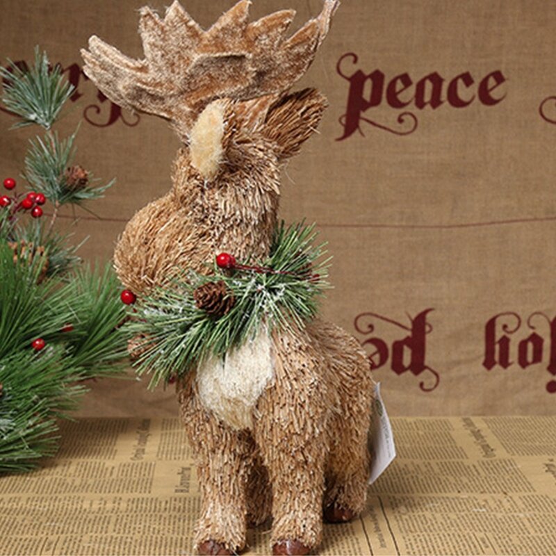 Adorno alce paja navideño, aumento hecho a mano para cabeza reno, Animal para muñeca Fi
