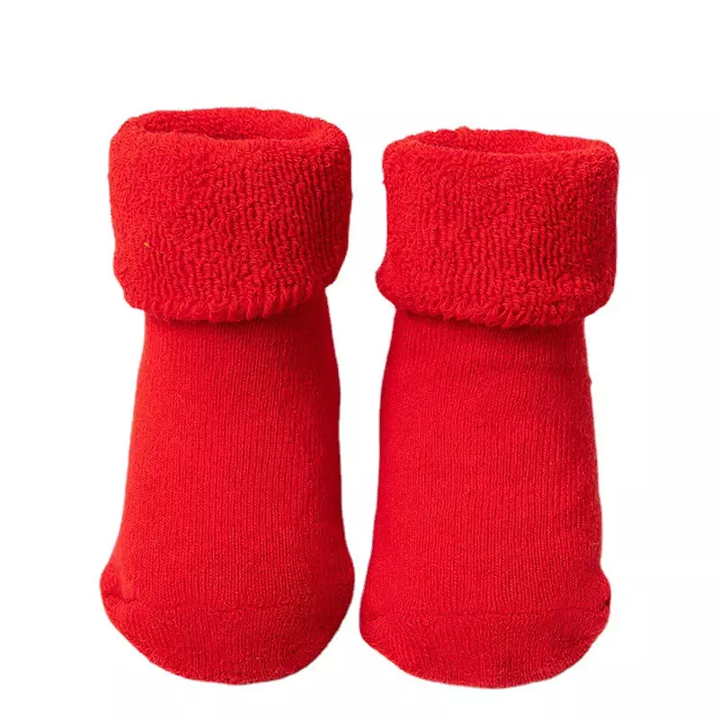 ถุงเท้าเด็กผู้หญิงสีแดงอบอุ่นน่ารักสำหรับเด็กผู้หญิงเด็กแรกเกิดถุงเท้าเด็กทำจากผ้าฝ้ายกันลื่น2ปี