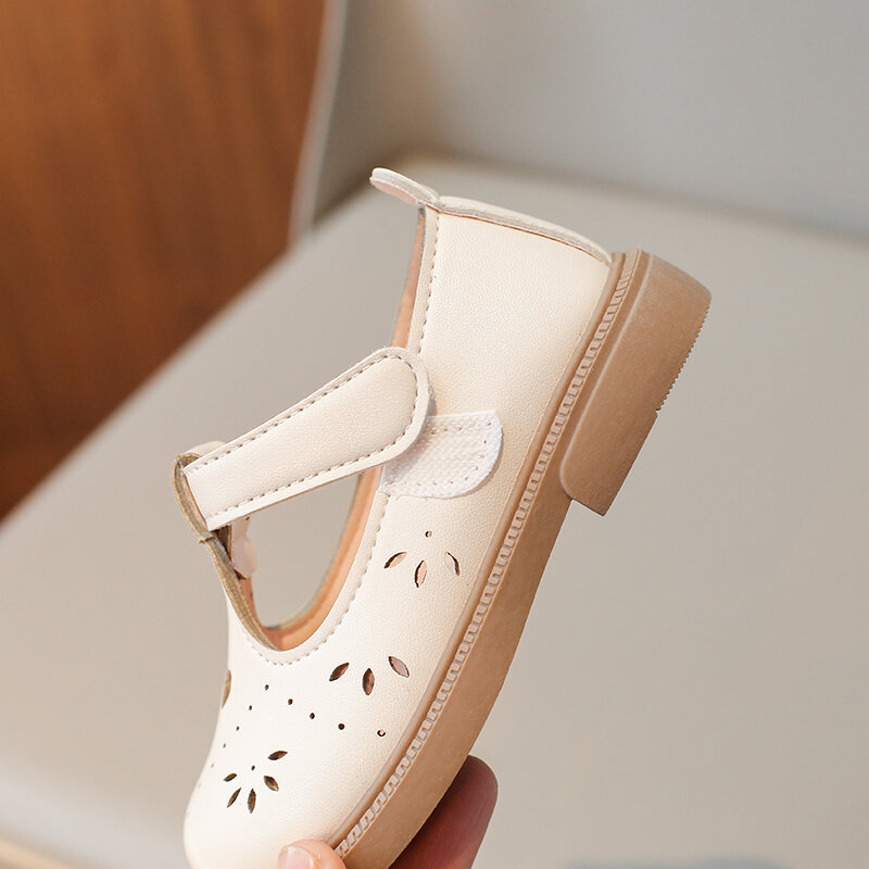 Туфли Unishuni в стиле Мэри Джейн с Т-образным ремешком для маленьких девочек, детские винтажные Нескользящие туфли на плоской подошве с вырезами для принцессы, бежевого, коричневого цветов, под платье, 21-30