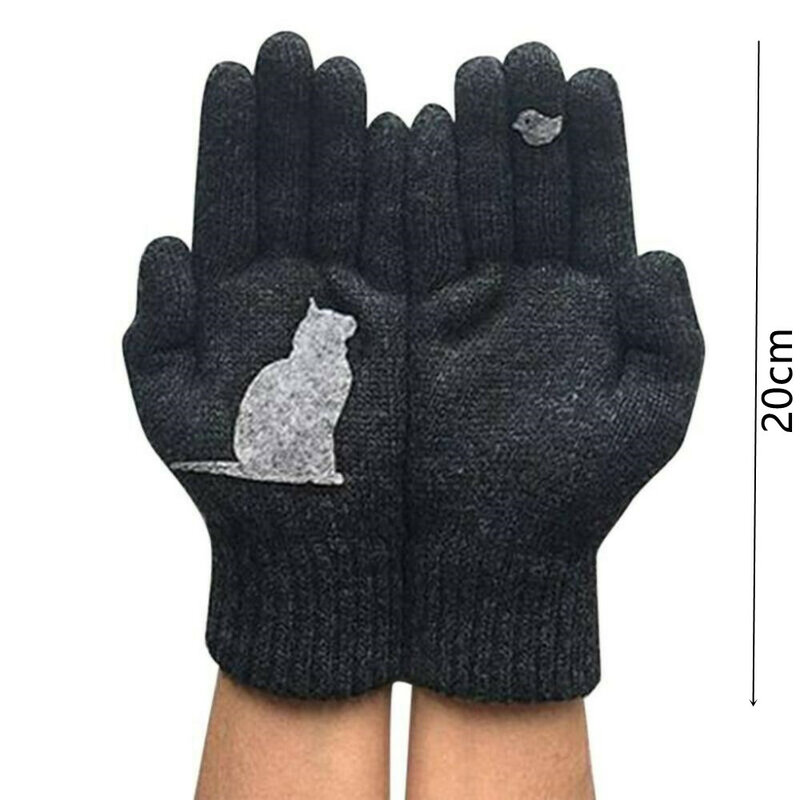 Winter Handschoenen Voor Mannen Vrouwen Teens Leuke Kat En Vogel Gedrukt Thermische Gebreide Handschoenen, winddicht Winter Warme Wanten Handschoen Zachte