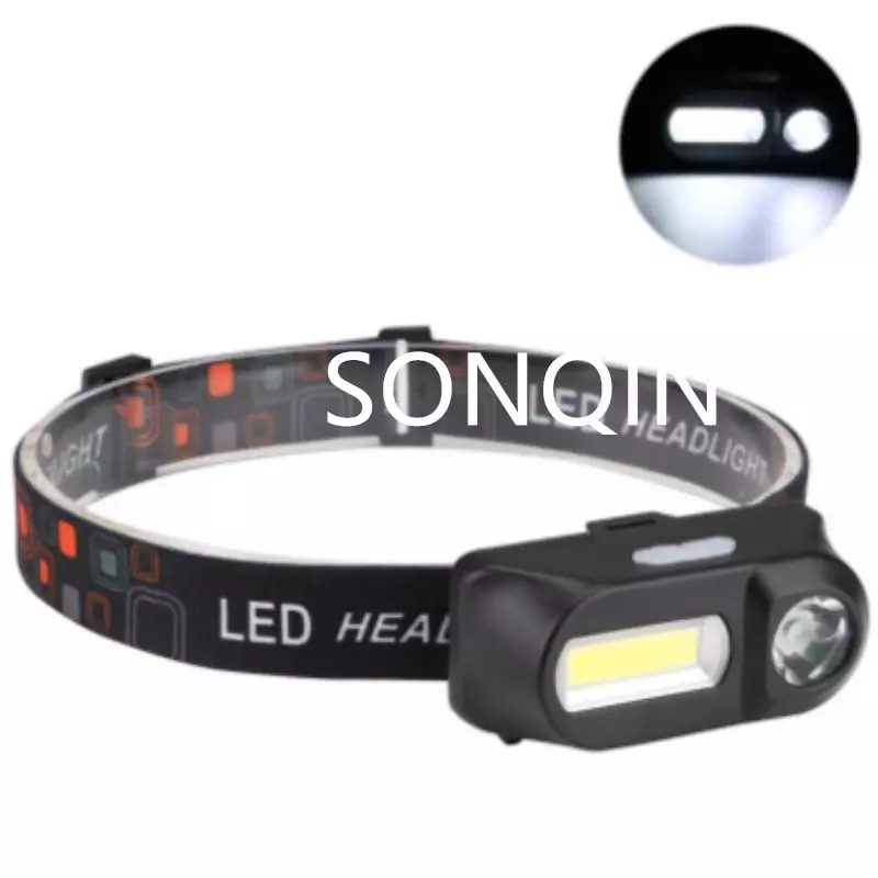 USB Rechargeable Headlamp Portable 2LED Headlight use 18650 Battery Torch Portable Working Light Fishing Camping Head Light