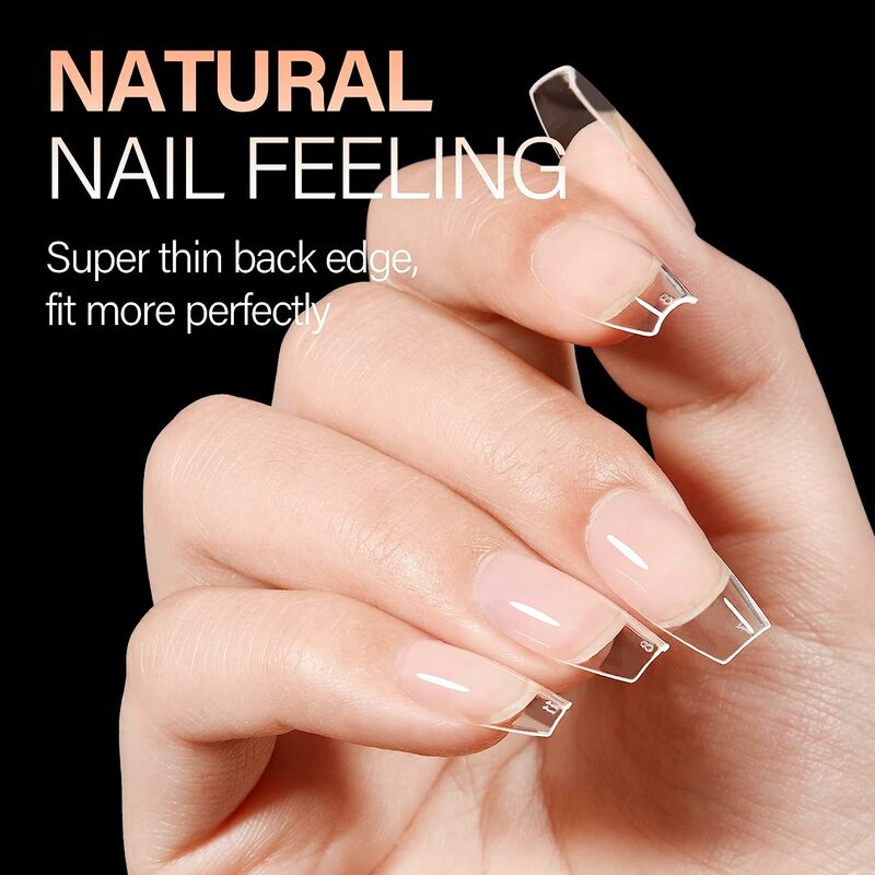 Makartt 500pcs Coffin Fake Nail Tips Clear Natural XXL Gel Tips Full Cover False Acrylic Stiletto Ballerina Nails Press on Nail