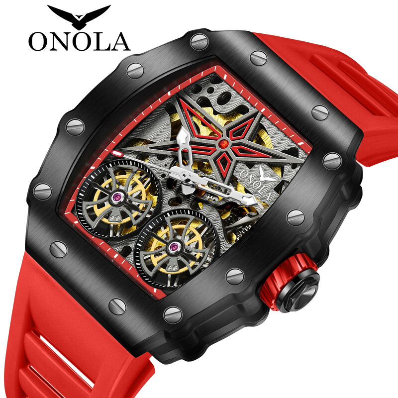 ONOLA-relógio mecânico automático completo para homens, relógio impermeável, marca luxo, nova moda, oco