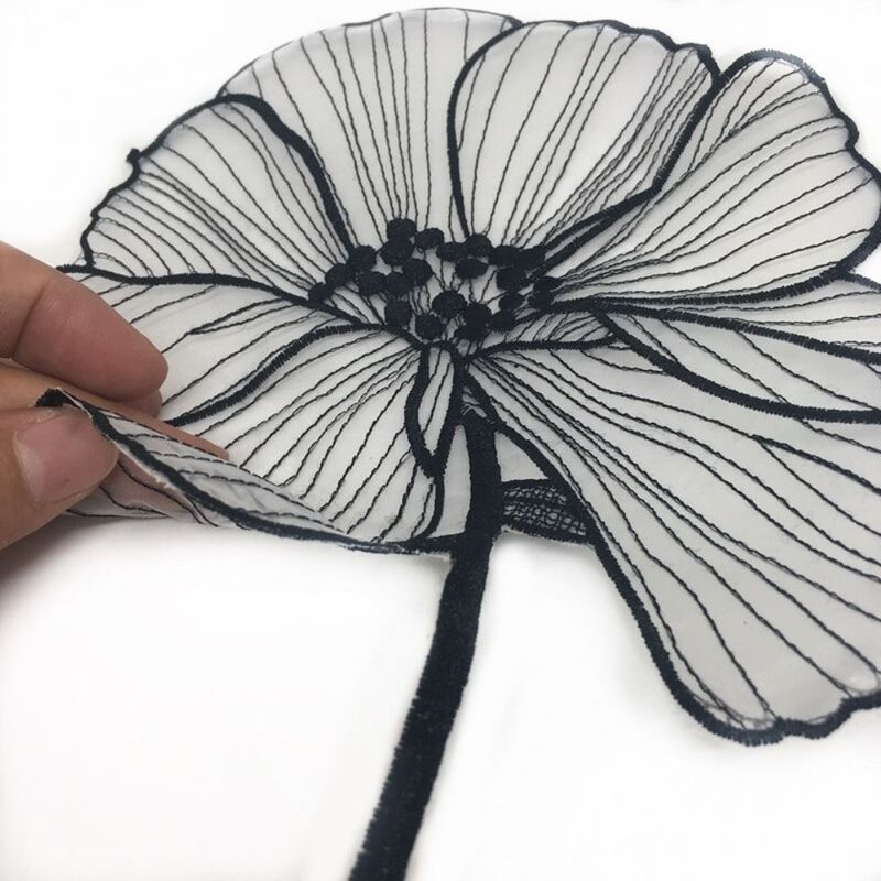 의류 DIY 바느질 연꽃 꽃 파치 자수 패치, 레이스 아플리케, 셔츠 2 개