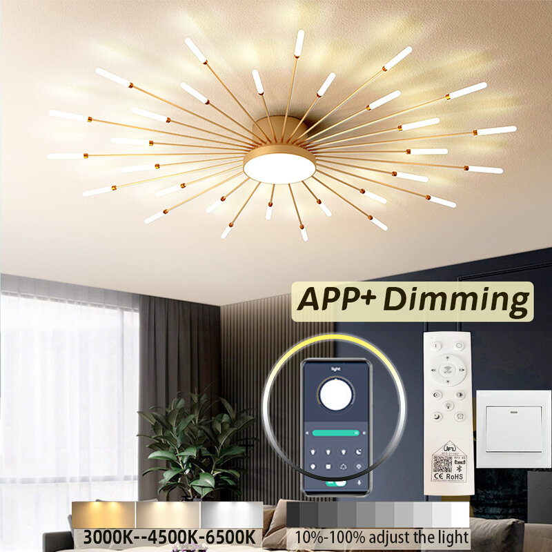 Lámpara de araña moderna con luz LED de fuegos artificiales, iluminación de techo para sala de estar, dormitorio, habitación de niños, control remoto