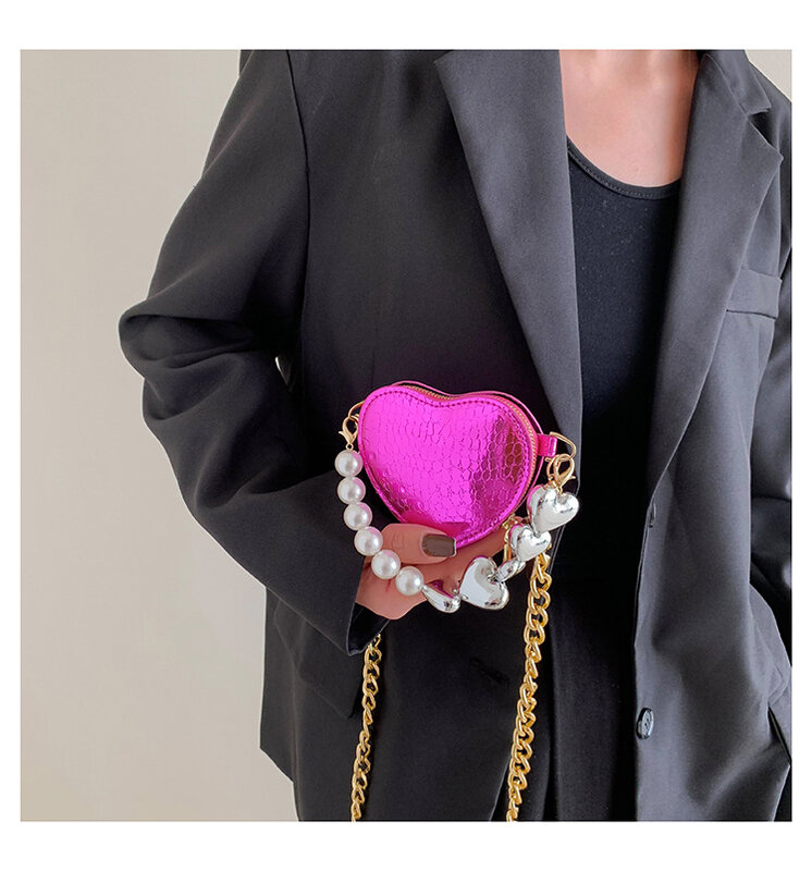 Tas tangan mutiara CINTA Mini tas tangan wanita selempang bahu tunggal desainer warna cerah mulut rantai perhiasan