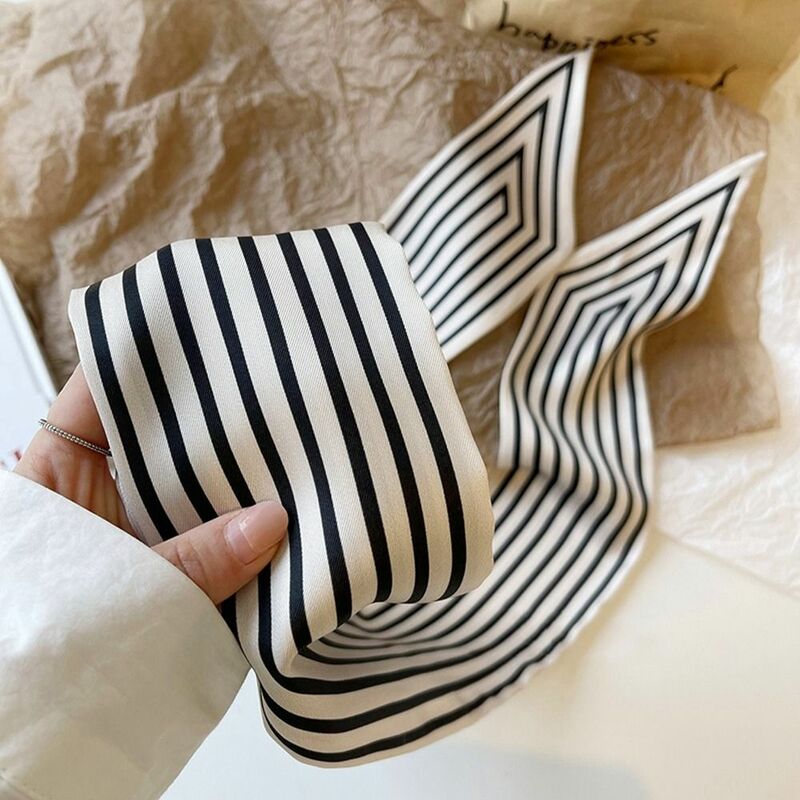 Нордический полосатый минималистичный стиль маленький длинный шарф для женщин шелковый шарф простой элегантный ленточный головной убор для женщин