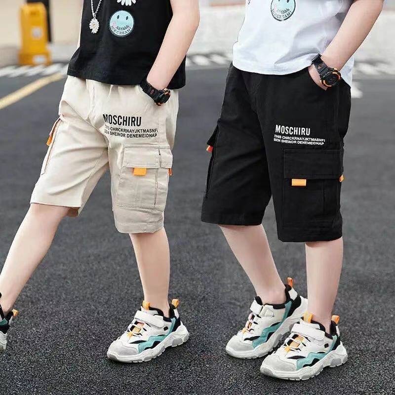 Celana panjang nyaman anak laki-laki remaja, celana panjang kasual nyaman huruf untuk anak 3-14 tahun musim panas