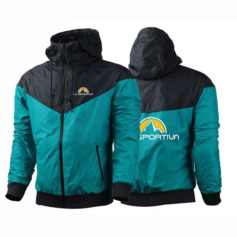 2024 new spring and autumn men's La Sportiva Logo printed comfortable solid color patchwork zipper hooded sports windbreaker coa