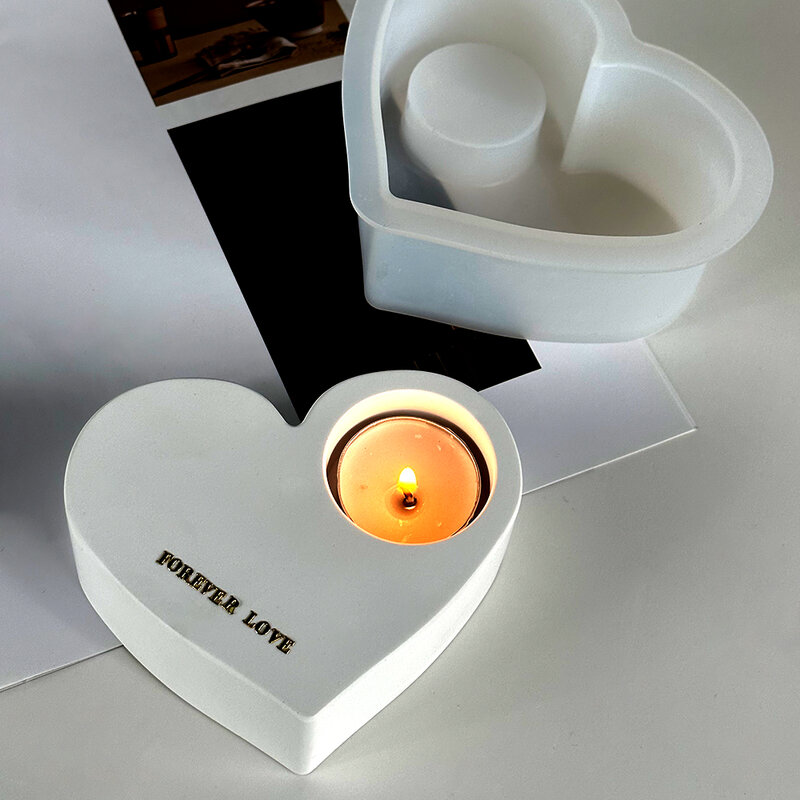 Molde de silicona en forma de corazón para candelabro, soporte de vela, molde de cemento de hormigón, molde artesanal de resina hecho a mano, decoración del hogar