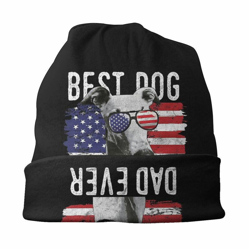 女性のための屋外の薄いビーニー、ボネットの帽子、アメリカの国旗、最高の犬のお父さん、米国、ドイツ巻き、傷、秋