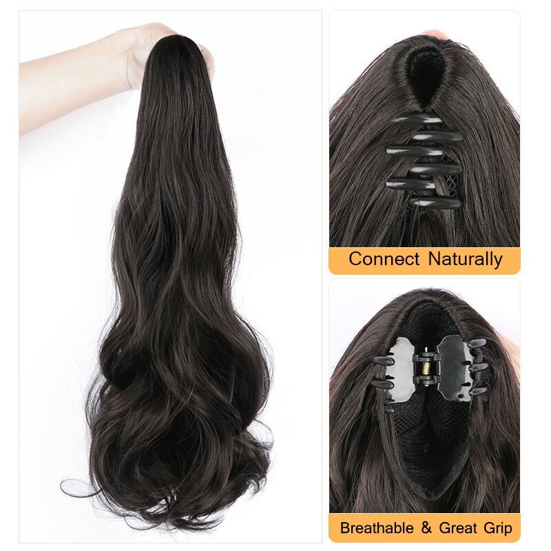 Длинный кудрявый парик, натуральные Женские синтетические волосы, парик с зажимом для когтей, удлинитель волос для конского хвоста, модный парик, шиньон