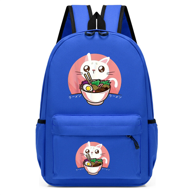 Cartoon Cat Eat Ramen Mochilas para Adolescente, Cute Kindergarten Schoolbag, Kids Book Bag, Girls Anime Animal Bag, Bagpack infantil