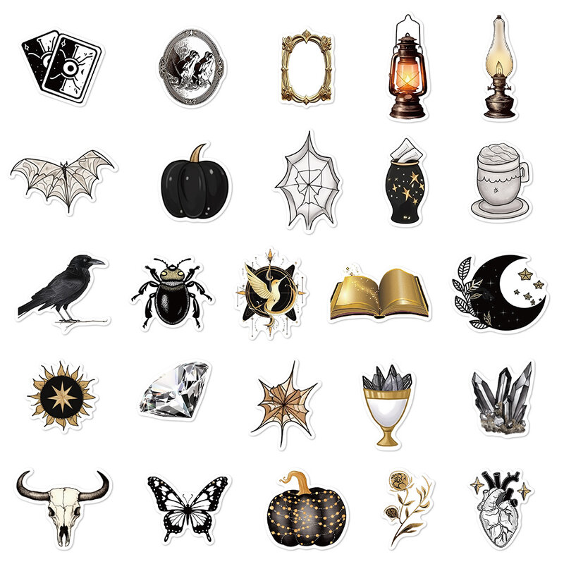 Pegatinas góticas de la serie Black Gold, 50 piezas, decoración de guitarra, monopatín, equipaje, casco, bricolaje, PVC, impermeable